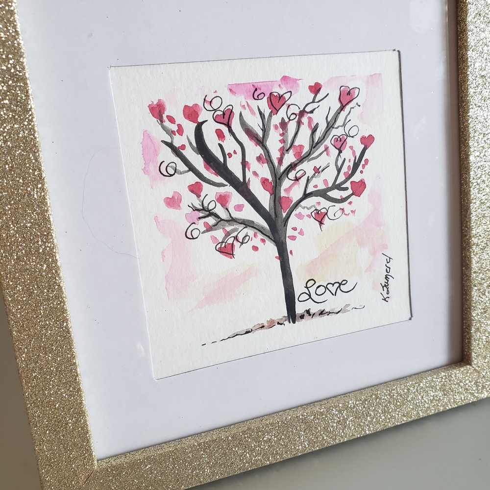 Love Tree Art Painting with Gold Frame